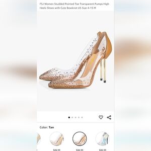 FSJ Women Studded Pointed Toe Transparent clear Pumps High Heels Shoes